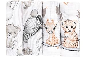 FENSILO Spucktücher Mullwindeln 4er Pack 70x80cm Mulltücher Baby Stoffwindeln für Jungen und Mädchen beige-Olifant