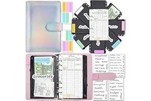 Organizzatore di denaro A6, kit pianificatore di budget a 6 anelli con buste per soldi, ricariche per budget, custodia per buste, adesivo ed etichetta abbinati, 7,4 x 5,71 "(Harphia, 146-argento)