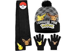 Pokémon Set Invernale Bambino 2 Pz con Cappello e Guanti o 3 con Cappello Guanti Invernali & Sciarpa, Regalo Bambini