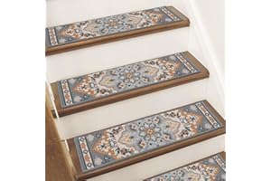 BEQHAUSE Stair Treads for Wooden Steps Non-Slip Machine Washable Carpet Stair Treads 8"X30" Soft Indoor Stair Runner for Kids Elders and Pets, 100% Polyester, TPE Backing, 4pcs, Grey/Orange