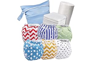 JUICY BUMBLES Couche Lavable Bebe 0 a 3 ans - Pack 6 Couches Lavables en Tissu te2 + 6 Inserts en Bambou + Voile de Protection Jetable pour Couche Lavable à Poche