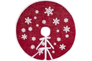 N&T NIETING N&T NEITING Christmas Tree Skirt, Snowflake Printed Round Burlap Tree Skirt, Suitable for Xmas Tree, Santa Claus Holiday Decorations (30 Inch, Red)
