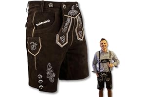 Trachtenlust Herren Lederhose, traditionelle Trachtenhose in Hellbraun und Dunkelbraun, Größen 46-58