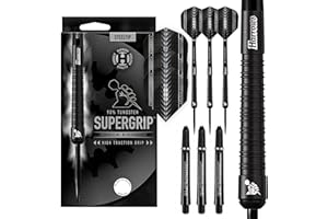 ‎HARROWS Harrows SUPERGRIP Black Edition Dartset mit 90% Wolframstahlspitze. Erhältlich in 21 g, 22 g, 23 g, 24 g, 25 g, 26 g, 28 g und 30 g – inklusive Supergrip-Schäften und Supergrip-Flights