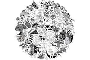 CHAMVIS Goth Style Mushroom Lot de 50 autocollants gothiques esthétiques noirs et blancs imperméables en vinyle décoratif petits autocollants pour guitare, bouteille d'eau, bagages, tablette, téléphone,