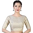 Studio Shringaar Women's Readymade Pastel Brocade Elbow Length Sleeves Saree Blouse