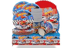 SHAMOPARTY 61 pezzi decorazione da tavolo per il compleanno dei bambini, da corsa, per auto sportive, per feste, tovaglia+piatto+tazza+tovagliolo per 20 ospiti