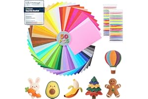 moinkerin Bastelfilz 50 Stücke Filzstoff 20X30CM Filz zum Basteln mit Nähzubehör für DIY Projekt Bunte Filz Blätter Felt Fabric für Kinder Starterset Filzplatten für Handwerk Nähen Manual Decoration