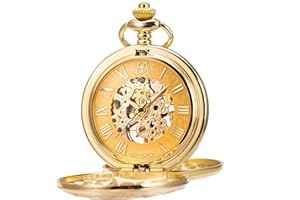 ManChDa Reloj de Bolsillo Hombre Mujer Relojes de Bolsillo con Cadena Relojes de Bolsillo mecánico Grabado Steampunk Números Romanos Mano Viento Reloj de Bolsillo