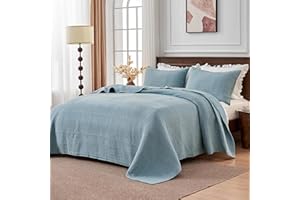 Simple&Opulence Bedspreads King Size,Ultra Soft Washed Cotton Muslin Blanket for All Season,Breathable Reversible Bedspread Coverlet Sets with 2 Pillowcases(240x260cm,Light Blue)