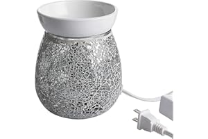 WHOLE HOUSEWARES Mosaic Glass Fragrance Warmer | Electric Wax Warmer | 4.9X5.7 Inch Decorative Lamp | Great for Gift & Home Decoration Gray