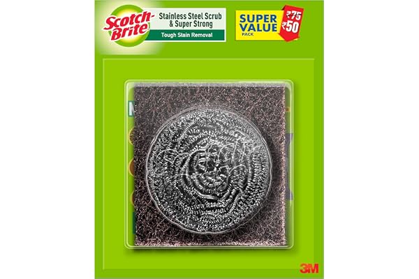 Scotch-Brite 1 Stainless Steel Scrubber (15g) and 1 Scrub pad Combo