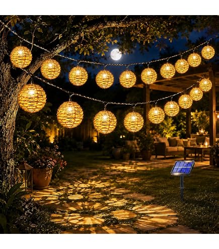 WRQIOO Solar-Lichterkette Außen – 10 Laternen, 3,5 M, Warmweiß – Wetterfest – Für Garten, Balkon, Terrasse