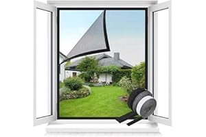 AND HOME Zanzariera Finestra a Strappo 150 x 180 cm, Montaggio Estramamente Facile, Rete Spessa e Lavabile/Riutilizzabile, Protezione Insetti e Filtraggio Aria Fresca per Finestre e Porte, COLORE: Nero