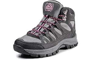 Jack Walker Women's Trekking and Hiking Boots - Lightweight Walking Ladies Grey & Pink Boots for Outdoor Adventures JW1005