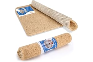 Dikots Soft Shower Mat non slip anti mould 60 x 40 cm - Beige Loofah style PVC Non slip shower mat for inside shower - Washable and Quick Drying anti slip shower Mat suitable for all Wet Surfaces