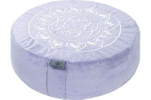 Florensi Cojín de meditación, cómoda almohada de suelo, almohada tradicional de meditación de media luna con hermosa funda de terciopelo, asiento grande para adultos, cojín de trigo sarraceno de yoga