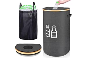 IEEILULU Collecteur de Bouteille avec Couvercle, Poubelle Recyclage 100L avec Trou et Sac à Main, Rangement de Bouteilles Consignées, Poubelle Tri Selectif pour Plastique et Bouteilles Verre (Noir)