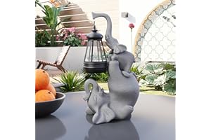Decorobbo Lumières solaires de Statue de Jardin, lumières extérieures de Figurine d’éléphant en résine de 10 Pouces pour Patio, Balcon, pelouse, décoration de Cour (Gris-1)