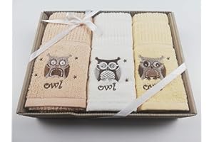 Sue Rossi Ltd 100% Turkish Cotton Tea Towels Embroidered Animal Cooks Cloth 3 Pack Kitchen Towel Gift Box Set Set (Owls)