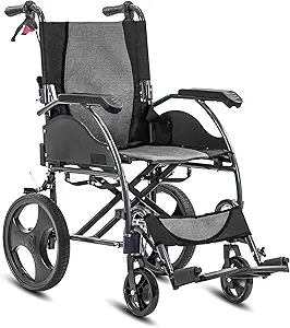 KosmoCare Stylex Premium Imported Ultra lightweight Transporter Wheelchair With Seat Belt - Crest Series-Grey