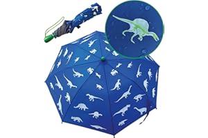 HECKBO Parasolka dziecięca zmienia kolor, gdy pada deszcz - składana parasolka dla dziewczynek - odblaski - drewniana rączka, osłonki i pokrowiec ochronny