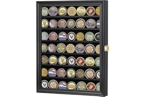 DISPLAYGIFTS 56 Challenge Coin / Casino Chip Display Case Cabinet Holder Shadow Box, with Glass Door (COIN56-BL)