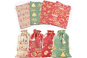 WSAMJIN 8 Stück Weihnachten Geschenk Beutel mit Kordelzug, Bunt Weihnachten Geschenktüte, Wiederverwendbare Weihnachten Tasche Säckchen Geschenk für Hochzeitsgeschenke, Party, Weihnachten - 20×30cm