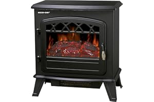 ECO-DE ECODE® Cheminée Électrique Poêle avec Radiateur Soufflant, 2 Puissances 900/1800 Watts, Thermostat Réglable, Bois Décoratif, Effet Flamme Réglable, Mesures: 51x31x56 cms, sans Feu ni Fumée. Rétro