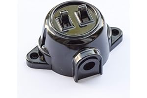 ATRA Interruptor de pared doble, 10 A/250 V, IP20 negro, aspecto de baquelita retro de plástico