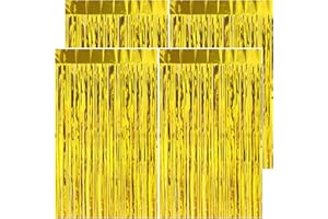 DAZAKA Cortina de Oropel, Cortina Decoracion Fiesta Oro 4 Pack 1m x 2.5m Decoración de Fiestas para Cumpleaños, Antecedentes de Fiesta, Cortinas Franjas de Aluminio