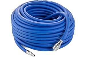 Poppstar Tuyau d'air comprimé de 30 m pour compresseur (en PVC hybride avec garniture, Diametre interieure 9,2mm avec raccord rapide standard), jusqu'à 20 bar, bleu