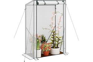 WOLTU Invernadero Verde de Jardín para Plantas, Invernadero de Tomates, con Tela Impermeable y Resistente a rasgaduras de PE con Puerta Enrollable, 100x50x150/136cm, Blanco