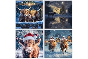 GIFTINGHOUSE Christmas Cards Multipack of 16 - Xmas Cards 2025 - Cute Highland Cow Designs - 11.5 x 11.5 cm - Greeting card for Family Kids & Friends - Made in the UK