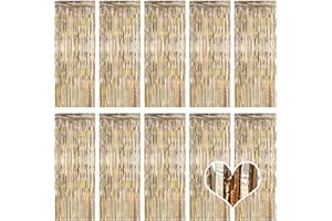 OHIYOO 10 Stück Champagner Gold Lametta Vorhänge 1 x 2.5M Tinsel Curtain Folien Fransen Metallic Lametta Vorhange für Geburtstag Partydekor Verlobung Hochzeit Weihnachten Neujahr Dekoration(Champagner Gold)