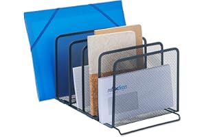 Relaxdays Range-revues Pratique pour Le Bureau, 5 Compartiments, en métal, HLP : env. 19 x 20,5 x 37,5 cm, Anthracite