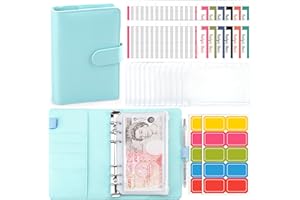 SEEDAWN A6 Budget Binder Planner - Leather Ring Binder Notebook with 12 Clear Plastic Cash Envelopes Pockets and 12 Expense Budget Sheet, Cash Organizer Money Saving Wallets for Travel and Diary (Blue)