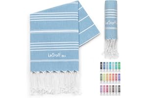 LeStoff tradycyjny ręcznik hammam ręcznik plażowy ręcznik kąpielowy ręcznik do sauny ręcznik prysznicowy ręcznik spa sport joga podróż 100% bawełna organiczna. Trwałe, naturalne, miękkie i wstępnie prane. (50 x 100 cm, Light Blue)