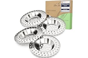 Kitchen Helpis® 4X Abflusssieb für ALLE ABFLÜSSE geeignet, extra schwer -14g-, kein Hochschwemmen, aus rostfreiem SS304 Edelstahl, schnell ablaufend, Sieb für Spülbecken oder Haarsieb für Dusche
