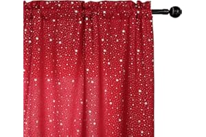 GIRASOLE HOME® Coppia Tende Semi Oscuranti Fantasia Stelline Argentate Tenda per Soggiorno Camera Cameretta Cucina e Interni 2 Pannelli con Tasca (Rosso, 70x238cm)