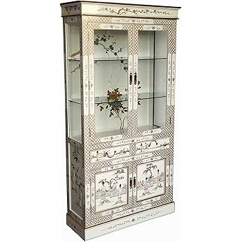Oriental Chinese Furniture White Lacquer Display Cabinet With