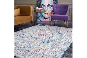 THE RUGS AREA RUGS LIVING ROOM BEDROOM LARGE SMALL VINTAGE SOFT SHORT PILE BORDERED CLASSIC ORIENTAL DESIGN TRADITIONAL PERSIAN MOROCCAN BOHO CARPET - SMALL 80X150 CM, MULTICOLOURED MEDALLION DESIGN