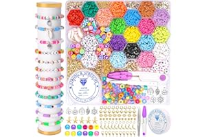 DIYDEC 2898 Stück Clay Perlen zum Auffädeln, 17 Farben Runde Heishi Spacer Perlen Bunte Polymer Clay Beads mit Herz Buchstabe Beads für Armbänder Halskette Ohrring DIY Handwerk