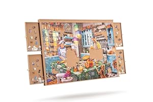 Tektalk Planche de puzzle portable avec 4 tiroirs, plateau de puzzle en bois avec surface antidérapante pour jusqu'à 1 000 pièces