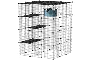 PawHut Clôture pour Animaux domestiques, enclos Lapin intérieur, 4 Niveaux, enclos modulable pour Petits Animaux, Lapins, Panneaux grillagés, 105 x 105 x 140 cm, Noir