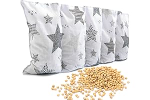 Amilian cuscino termico con noccioli di ciliegia, 55 x 20 cm, imbottito con noccioli di ciliegia, cuscino per bambini e adulti, ideale come cuscino da massaggio, fantasia a stelle, colore: grigio