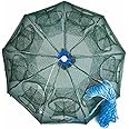 Proberos® 16 Holes Folded Fishing Net with Buoy Ring 6m Rope, Fishing Trap for Catching Crab Shrimp Lobster Crayfish Crab Mesh Trap Fishing Net for River