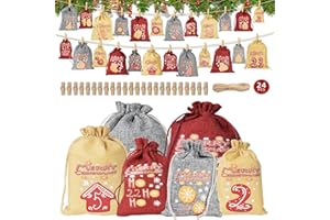 ‎ZABATOCO Zabatoco Adventskalender zum Befüllen, 24 Weihnachtskalender Adventskalender Selber Befüllen Kinder mit Holzklammern, Hanfseil, 2 Größen DIY Adventskalender Säckchen Adventskalender Stoffbeutel