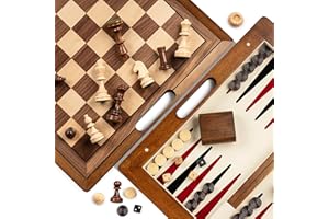 Ensemble de Jeux Lingle 39,37 cm Deluxe en Bois Massif 3-en-1 : Échecs, Backgammon et Dames avec boîte à poignée Creuse, Plateau Pliant pour Le Voyage, adapté aux Adultes