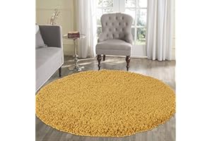 Serdim Rugs Living Room Round Area Shaggy Rugs, Polypropylene, Gold, 120x120cm(4x4')